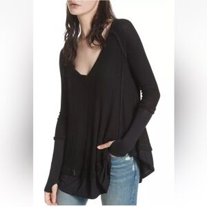 Free People Black Laguna Long Sleeve Thermal Tee V-Neck Sweater